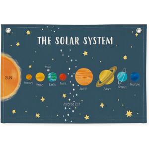 Solar System for Kids, Space Nursery Decor, Space Themed Room Decor, Solar System Linen Canvas Banner Wall Hanging Flag Decor for Playroom 20x30