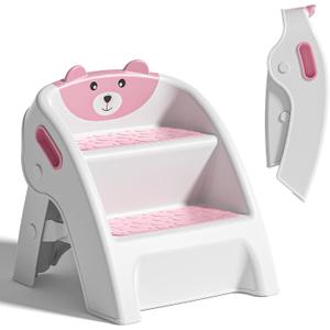 Folding Kids Step Stool for Bathroom and Potty Training,Anti-Slip, Anti-Tip A-Frame Design with 10-Second Setup-Potty 2 Step Stool for Toddlers (Pink)