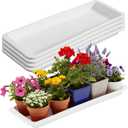 4 x Cinnvoice 4 Pack White 24 x 8 x 1.6 Inch Rectangle Plant Saucer Large Plastic Plant Tray Water Drip Trays for Windowsill Flower Pot Planter Drainage Germination Garden Indoor Outdoor Use