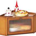 Corner Bamboo Bread Box for Kitchen Counter Large Capacity Rustic Bread Storage Container with Wavy Arcylic Transparent Door Vintage Storage for Homemade Bread (Brown)