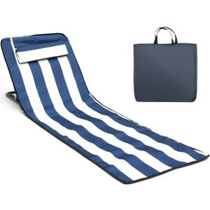 Portable Beach Mat Lounge Chair and Tote, Recliner Beach Mat Oxford Cloth Sun Chair Adjustable Tilt Angle Folding Tanning Waterproof with Pocket for Holidays Garden Camping Park