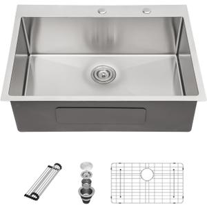 Sarlai 30 Kitchen Sink Drop In - 30 x 22 Inch Topmount Kitchen Sink Stainless Steel 16 Gauge Deep Single Bowl Over Counter Kitchen Sinks Basin