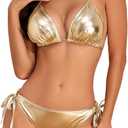 Century Star Women Tie Side Bottom Padded Top Triangle Bikini String Bathing Suit Two Piece Swimsuit (4-6, A4 Champagne Gold)