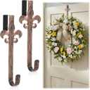 Lounsweer 2 Pcs Spring Fleur De Lis Wreath Hangers for Front Door Valentines Spring Metal Decoration 11 Inch Vintage Over The Door Wreath Hooks Ornament Hangers for Party Porch Home Decor