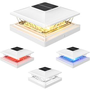 APONUO Solar Post Cap Lights with 8 RGB Solid Colors & Multicolor Flow - 4 Pack Fence Post Solar Lights, IP65 Waterproof - Fits 4x4 5x5 6x6 Wood & Vinyl Posts - White