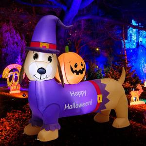 Tangkula 5 FT Halloween Inflatable Dachshund Dog, Inflatable Halloween Dog with a Ghost Pumpkin and Witch Hat, Indoor & Outdoor Holiday Decoration with Built-in LED Lights for Home Garden Party Yard Tangkula 5 FT Halloween Inflatable Dachshund Dog, Inflatable Halloween Dog with a Ghost Pumpkin and Witch Hat, Indoor & Outdoor Holiday Decoration with Built-in LED Lights for Home Garden Party Yard