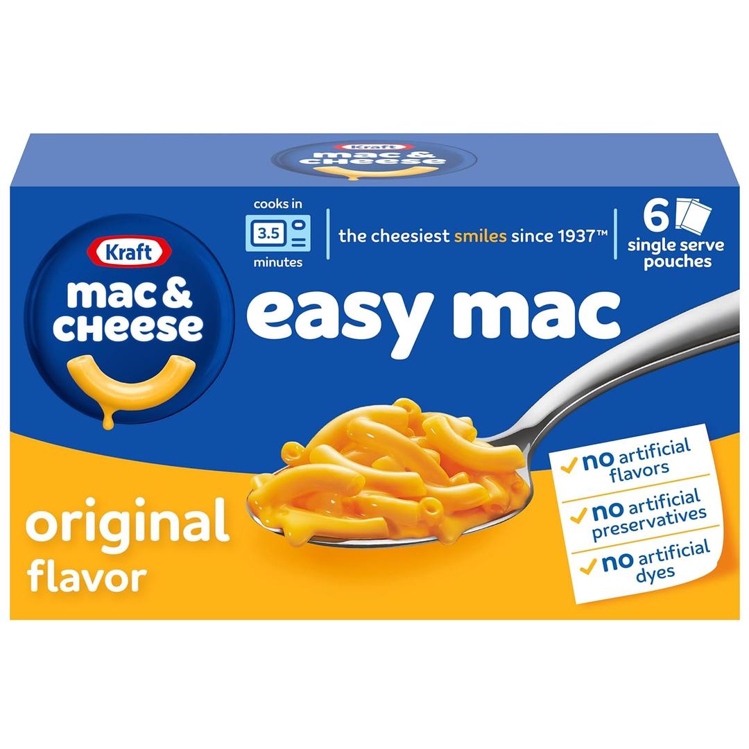 2 x Kraft Easy Mac and Cheese, 6 Packets, for Easy Dinner or Dinner Sides, Original Flavor, No Artificial Flavors, Preservatives or Dyes, 12.9 oz