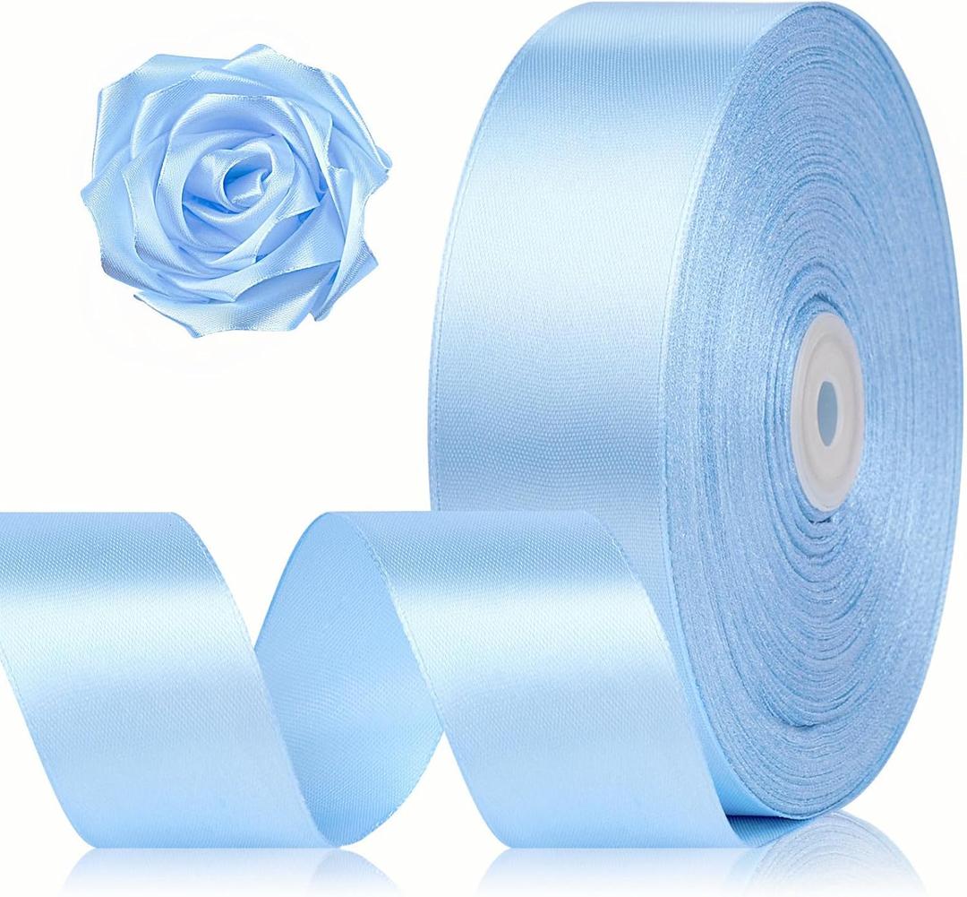 1-1/2 Inch 100 Yards Sky Blue Satin Ribbon, Solid Fabric Ribbon Roll for Flower Bouquet, Gift Wrapping, Roses Making, Handmade Crafts
