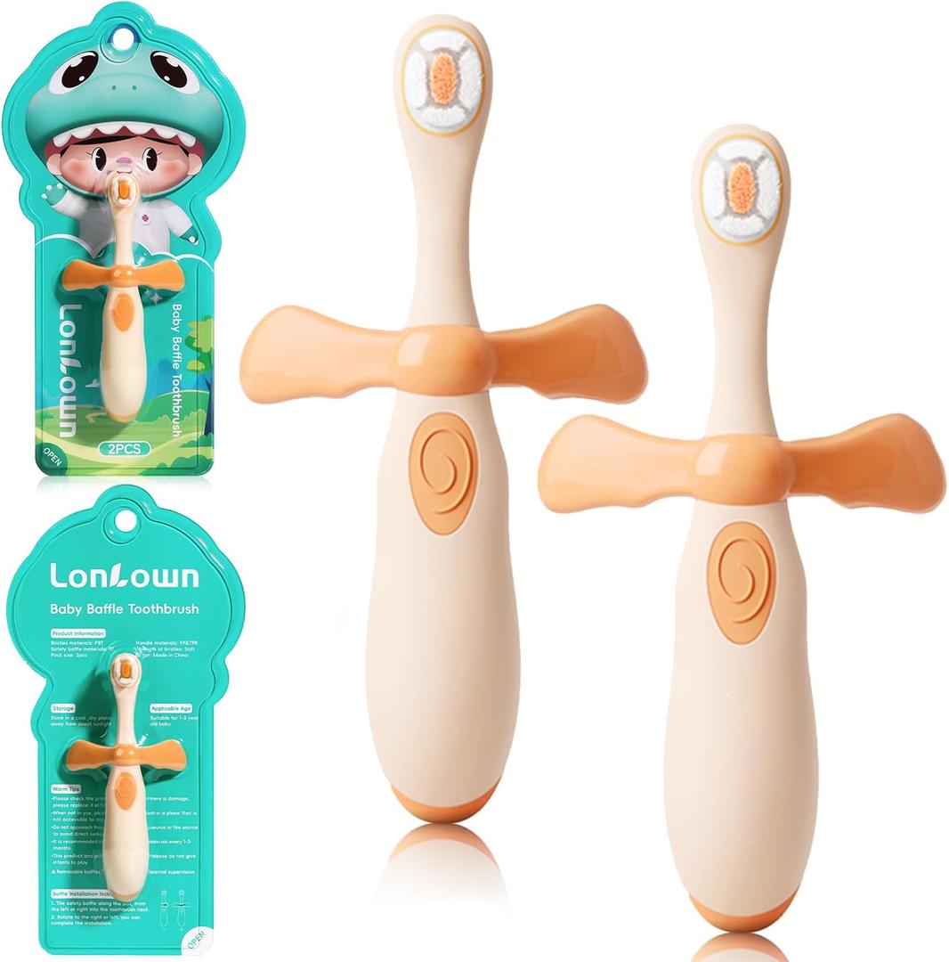 2 x Kids Toothbrushes 2 Pack,Soft Bristle Toothbrushes for Baby 1-3 Years Old Cute Dinosaur Toothbrush for Toddlers Baby's First Training Toothbrush Anti-Strike Throat Not Easy to Shed Bristles