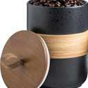 Miamolo Coffee Container Jar with Lid, Ceramic Kitchen Food Storage Jars for Spice Sugar Cookie, Stackable Decorative Jars for Coffee Bar, Black & 28 fl.oz