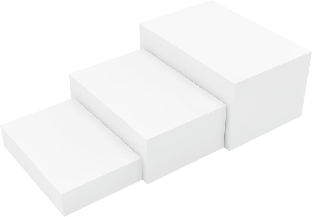 3 Pack White Buffet Food Risers, Step 12 1110 Large Size Acrylic Cube Box Display for Dessert Table Display Set Food Drink Collectibles Jewelry Figures, Display Stands for Retail Vendor Events,5 Side, Rectangle