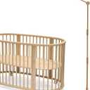 Wooden Floor-Standing Crib Mobile Arm Pro 61 Inches for Baby Nursery-Movable Baby Mobile Hanger with Strong Anti-Dumping Attachment-100% Natural Beech Wood-Thicker Wooden Pole-Upgrade Thickened