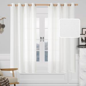 LAMIT White Linen Curtains 63 inch Length, Grommet Thick Linen Bedroom Drapes Light Filtering Privacy Sheer Window Curtains for Living Room, Set of 2 Panels, 52 x 63 Inch 
