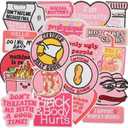 20 PCS Pink Funny Embroidered Iron On Patches for Clothes, Backpacks, Jackets, Hats, Jeans, Girly Meme Sew On Applique Patches for Girls