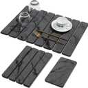2 PCS Stone Dish Drying Mat for Kitchen Counter,Quick Dry Stone Dishes Mats,Marbled Water Absorbing Diatomaceous Earth Drying Pad for Countertop Bottles Utensils Cups（Dark Gray 20"×14" & 8"x4"）