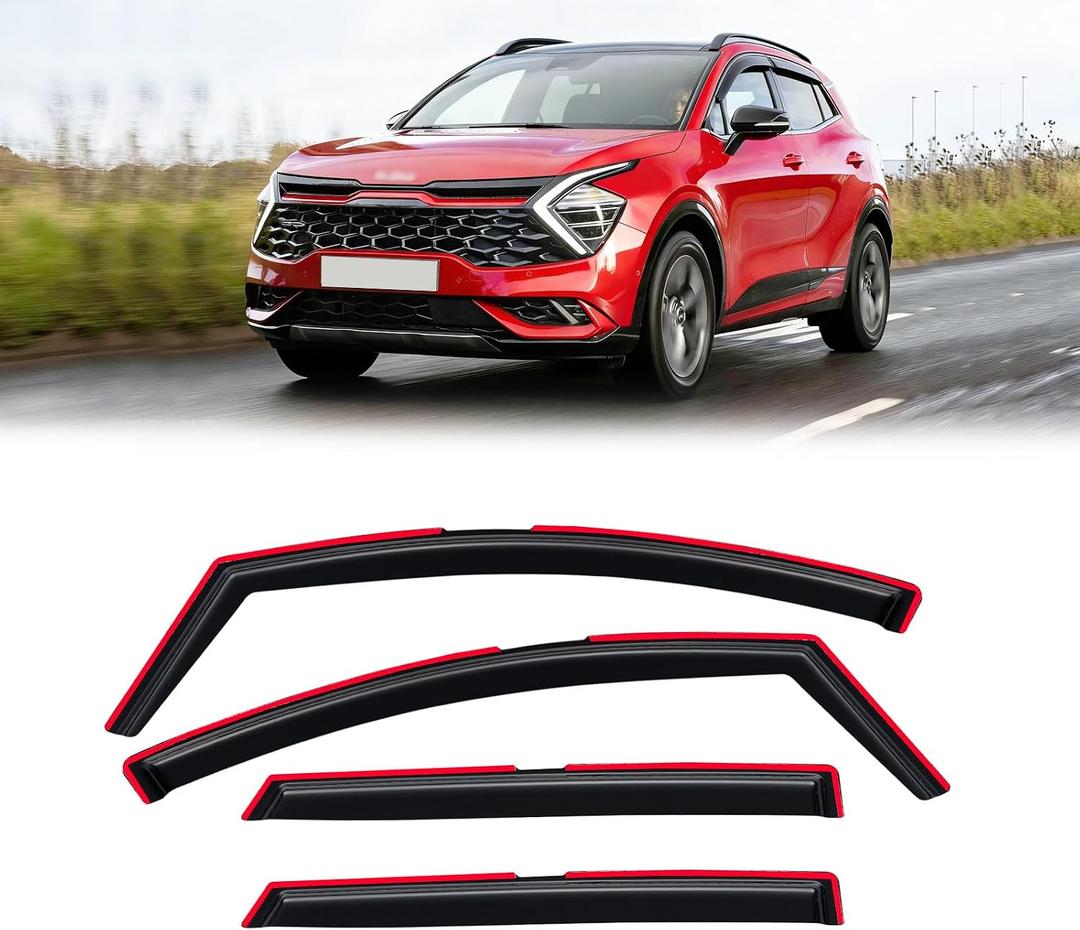 in-Channel Rain Guards for 2023-2026 Kia Sportage, Window Visor Shields Vent Deflector Shade Wind Dark Smoke 2024 2025 23 24 25 26, Tape-On Inside-Mount, 4PCS