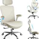Ergalithic Office Home Ergonomic Desk Chair-Computer X-Shaped Chair Mesh PU Leather with Adjustable Lumbar Support-Executive Chair High Back with Headrest Flip-Up Arms for Long Hours (Beige)