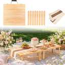 60"x30" Low Folding Picnic Table, Portable Boho Floor Table with Tablecloth, Ideal for Camping, Wedding, Beach, Garden, Party