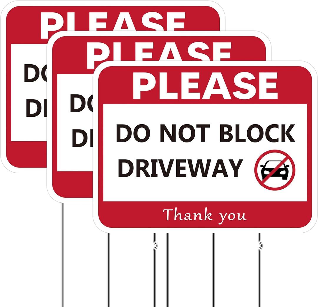 Thyle 3 Pcs 17x13'' Do Not Block Driveway Sign with 6'' Stake, No Parking Sign Corrugated Double Sided No Trucks in Driveway Stand, Weatherproof Fade Resistant, Outdoor Vehicle Safety Supplies(Red)