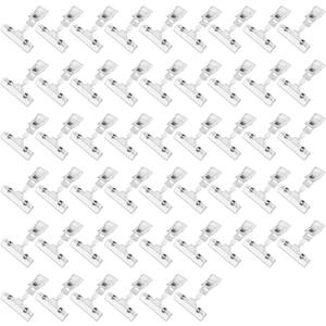 Clear Sign Clips on Merchandise Display 50 Pack Plastic Label Pop Clips on Sign Holder Shelf Double Sided Swivel Price Tag Clips on Clothing Rack Signs Rotatable Menu Clips for Retail Store Supplies