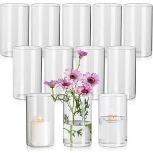 Glasseam Glass Cylinder Vases for Centerpieces, Small Clear Flower Vase Set of 12, Modern Floating Candle Vases Decor, Decorative Hurricane Candle Holders for Wedding Dining Table Decorations, 6in