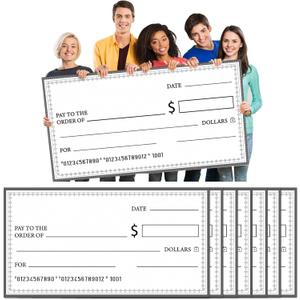 Eersida 6 Pcs Giant Checks 30'' x 16'' Large Blank Fake Big Checks for Presentations Reusable Funny Oversized for School Graduation Donation Awards Fundraisers Charity Business