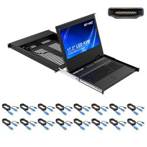 MT-VIKI Rack Mount KVM HDMI with 17.3'' LCD Monitor, 1080P Support OSD/Hotkey, Included 16 KVM Cables+Keyboard + Touchpad, Fit 1U 19'' Rack
