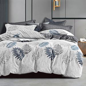 Natural Cotton 3pcs Botanical Comforter Sets King Size-Dark Gray Comforter with Luxurious Blue & Gray Leaves on White, Reversible Lightweight Floral Bedding Sets(King 104"90") (Leaves-dark Gray)