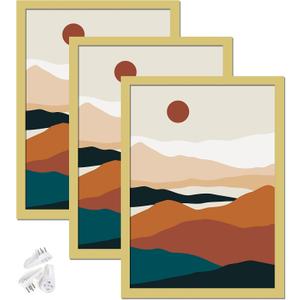 Gold 12x16 Picture Frame Set of 3, High Transparent Frame for 12 By 16 Photo Collage Canvas Poster Size Wall Mount and Tabletop Horizontally Vertically (Gold, 12 x 16 inches)
