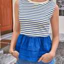 Tankaneo Womens Summer Striped Peplum Tank Tops | Casual, Crew Neck, Sleeveless, Color Block, Loose Fit Ruffle Blouse (Blue, S)