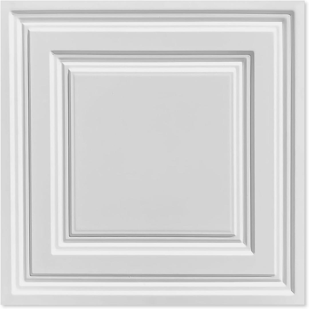 2ft x 2ft Drop Ceiling Tiles, White Icon Relief Ceiling Tiles 24 x 24in.Waterproof, Washable and Fire-Rated - Reusable - High-Grade PVC to Prevent Breakage Cover 48 Sq. Ft, Pack of 12 Tiles