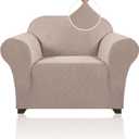 PrinceDeco Stretch Chair Cover Chair Slipcovers with Arms 1-Piece Chair Sofa Slipcovers or Living Room Non Slip Armchair Cover Furniture Protector Dogs Pet Friendly(Armchair,Sand)