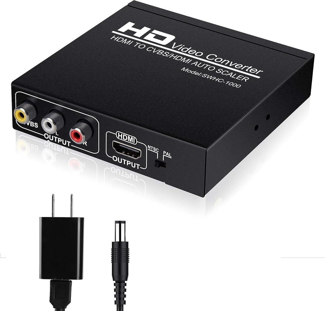 NEWCARE HDMI to RCA and HDMI Adapter Converter, 3RCA CVBS AV Composite Video Audio Adapter/Splitter, with PowerAdapter Support 1080P, PAL, NTSC, for HD TV, Older TV,Camera, Monitor, etc(Black)