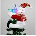 Snowman and Star Tree Topper with Lights Christmas Decorations,Unique Funny Xmas Plush Stuffed Snowflake Hat Snowman Hugger Decor and Battery Operated Colorful Star Tree Ornaments Red White
