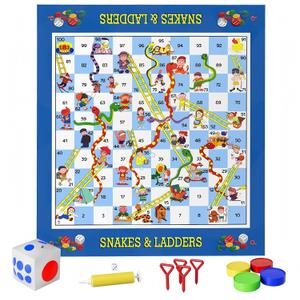 Giant Snakes and Ladders Floor Game for Kids - 5.8 ft Extra-Large Indoor Outdoor Mat with Game Pieces & Inflatable Dice, Family Night Board Game Set, Birthday Toy for 3+ Year Old Boys and Girls