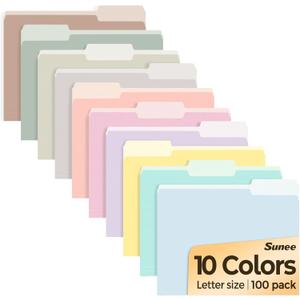 SUNEE File Folders, 100 Pack Manilla Folders 8.5 x 11, 10 Colors Folder Office Organization Home School Folders for Documents Files Paper
