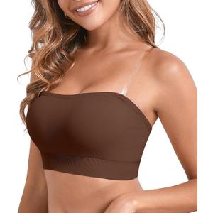 DEANGELMON Strapless Bras for Women Comfort Non-Slip Seamless Padded Bralette Clear Straps Wireless Tube Top Bra (X-Large, Dark Coffee) DEANGELMON Strapless Bras for Women Comfort Non-Slip Seamless Padded Bralette Clear Straps Wireless Tube Top Bra (X-Large, Dark Coffee)