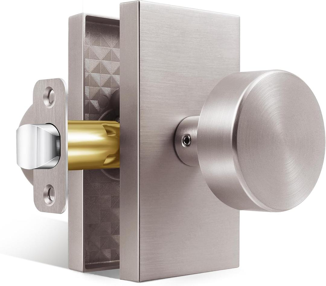 Door Knobs Interior Brushed Nickel, Modern Passage Satin Nickel Door Knob Door Handles for Hall and Closet