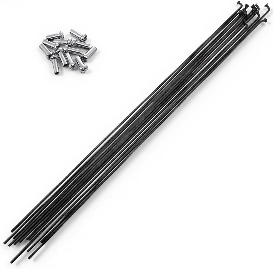 12pcs 290mm/11.4inch Stainless Steel Spokes Mountain Bike/Road Bike Steel 14G Spokes Black with 12mm Nipples
