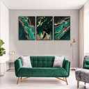 WSTUKVV 3Pcs Green and Gold Wall Art Abstrct Gold Foil Lines Posters Pictures Marble Texture Canvas Prints Dark Green Paintings for Nordic Living Room Bedroom Office Home Wall Decor Ready to Hang