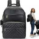 Large PU Leather Diaper Bag Backpack Set (3-Piece) Baby Bag with Large Changing Pad, Insulated Warm/Cool Bottle Pockets Organization, Newborn Essentials Travel Gift for Mom & Dad, Best Baby Shower