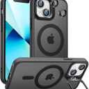 Magnetic for iPhone 13 Mini Case with Stand, Compatible with Magsafe, Military Protection & Camera Lens Protector Translucent Matte Case,Black