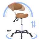 Ergonomic Rolling Saddle Stool with Back Support Professional Height Adjustable Swivel Chair for Drafting Salon Hair Massage Spa, in Camel, 15.7 Inches X 21.6 Inches X 30 Inches