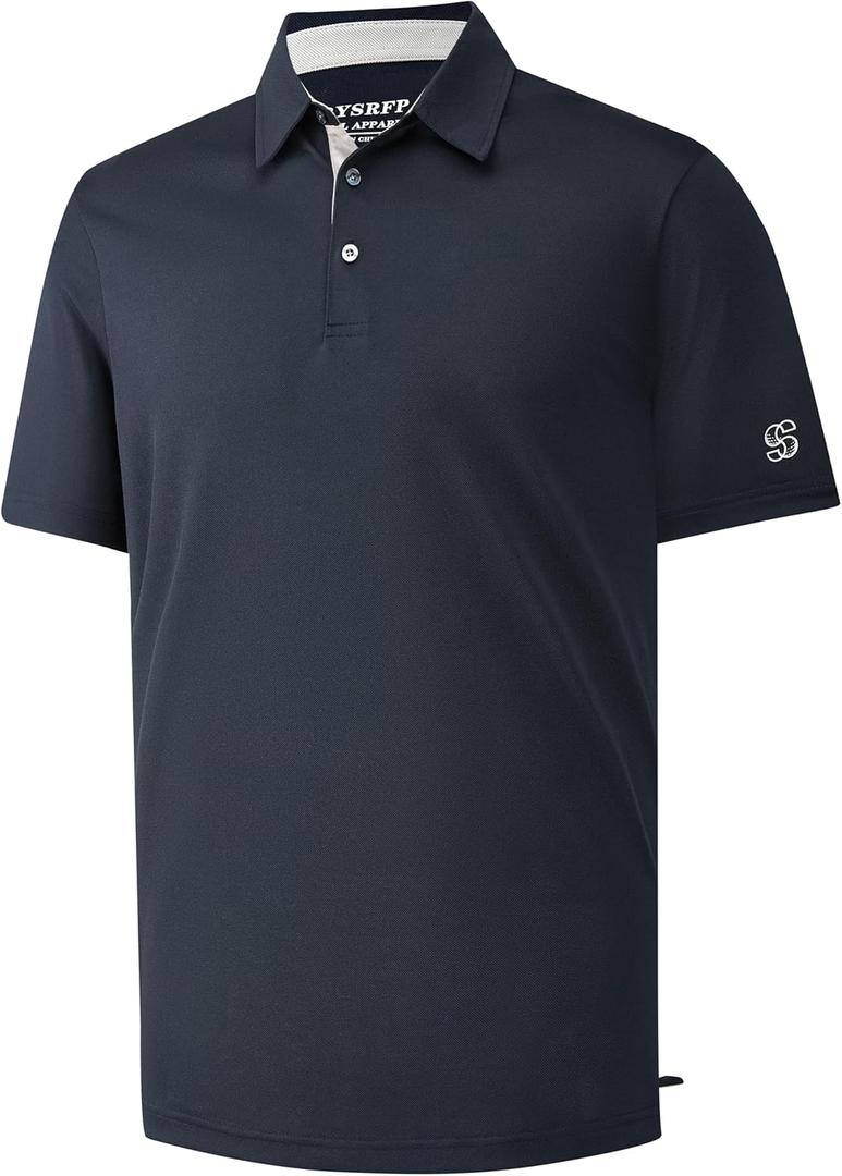 Mens Golf Shirt Short Sleeve Moisture Wicking Dry Fit Performance Solid Casual Pique Collared Golf Polo Shirts for Men (Blue, L)