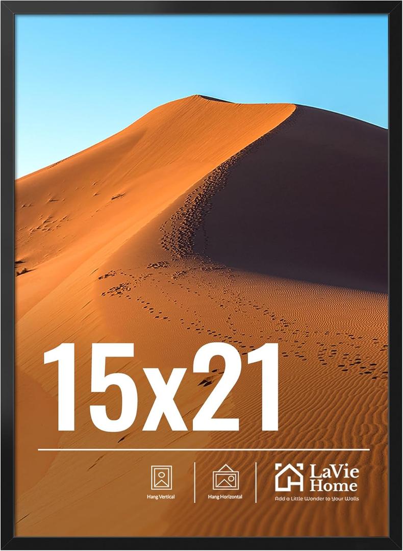 LaVie Home 15x21 Picture Frame for Wall Display, 15x21 Black Picture Frame with HD Plexiglas, 15 x 21 Poster Frame 1 Pack, Display Frame for Vertical or Horizontal, Classic Collection