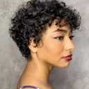 Besteffie Pixie Cut Curly Wave Wigs for Black Women Short Human Hair Wigs With Bangs No Glue Curly Human Hair Wig for Daily and Party Use