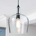 Glass Pendant Light Modern Black 1 Light Single Dome Pendant Lighting Fixtures for Kitchen Island Dining Room Hallway, Wide 10 Inch, E26, UL Listed (Hammered)