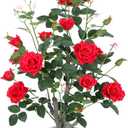 Yepdin 39 inch Artificial Rose Tree with Decorative White Planter,21 Blooming Fake Outdoor Flower Trees,Faux Plants for Indoor Home Front Door Decor