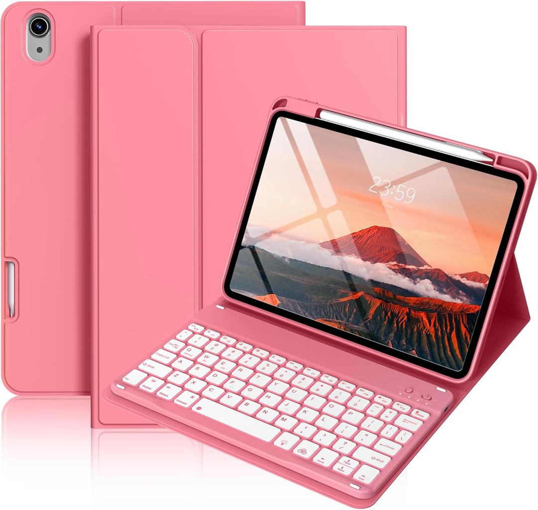 Case for iPad 11th/10th Generation with Keyboard, 11-inch A16 & 10.9 inch 7 Colors Backlit Wireless Bluetooth Keyboard Case with Pencil Holder, Cover for iPad 11/10 Gen 2025/2022, Red