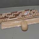 Wireless Keyboard and Mouse Combo, Round Keycaps, Full-Size Retro Typewriter Keyboard with Magnetic Wrist Rest, Tilt Legs, 2.4GHz Cordless for Mac, Windows PC, Laptop, SABLUTE CK23, Latte Beige